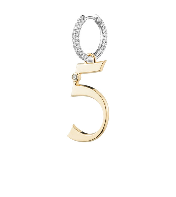 foundrae Engravable Number 5 Oversized Small Pave Chubby Ear Hoop