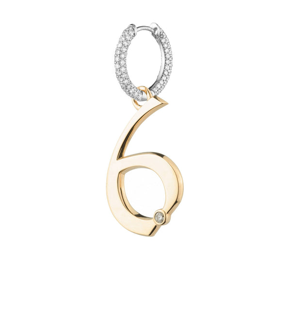 foundrae Engravable Number 6 Oversized Small Pave Chubby Ear Hoop