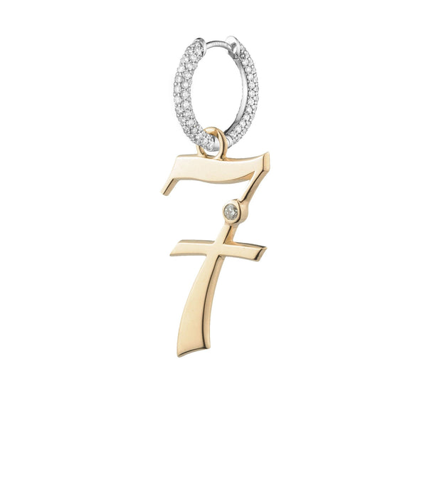 foundrae Engravable Number 7 Oversized Small Pave Chubby Ear Hoop