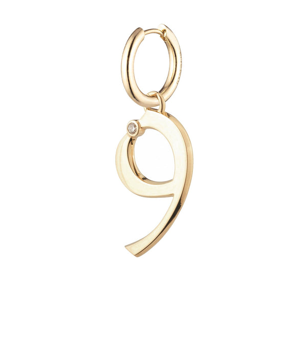 foundrae Engravable Number 9 Oversized Small Chubby Ear Hoop