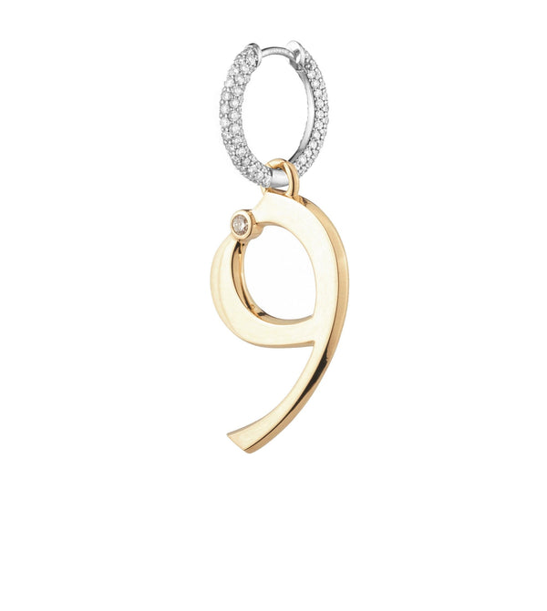 foundrae Engravable Number 9 Oversized Small Pave Chubby Ear Hoop