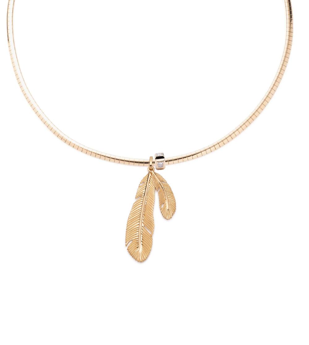 foundrae Feather Small Sleek Collar Necklace in Yellow Gold with Diamonds