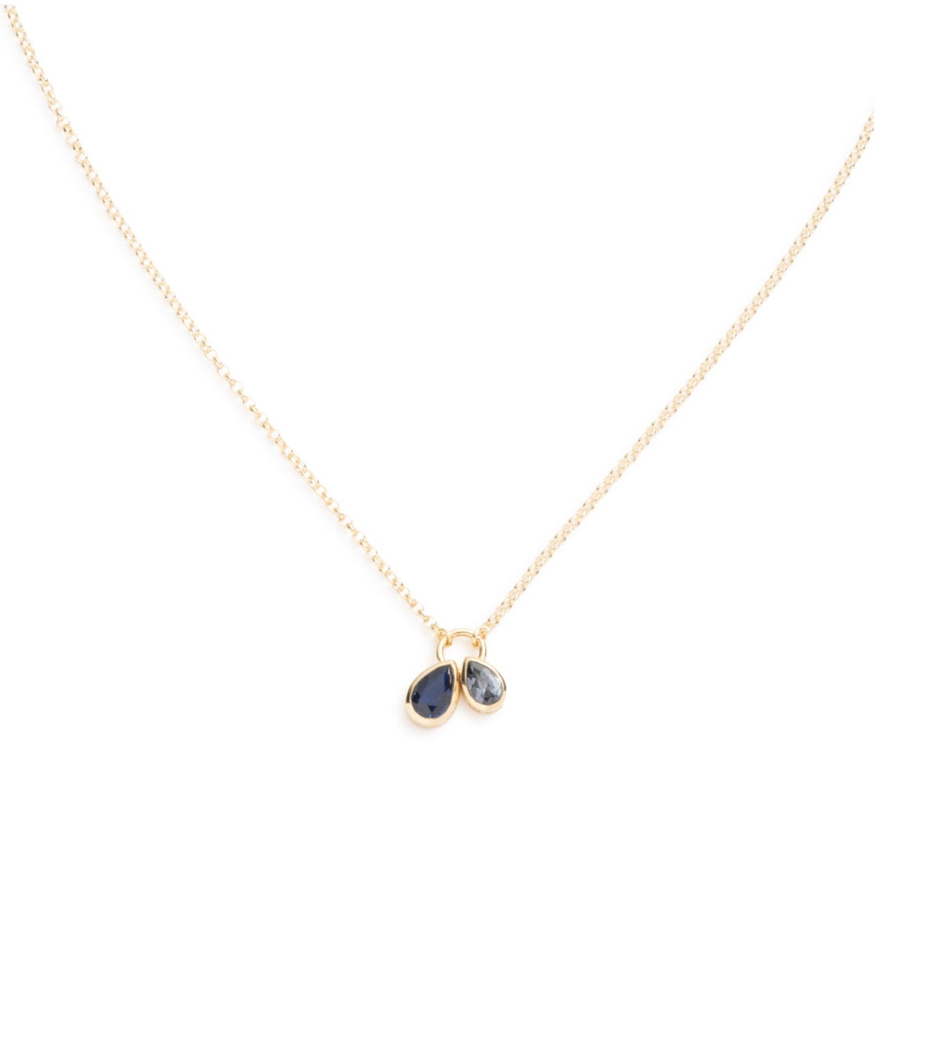 foundrae Forever & Always a Pair Blue Sapphire & Grey Spinel Fine Belcher Stationary Necklace