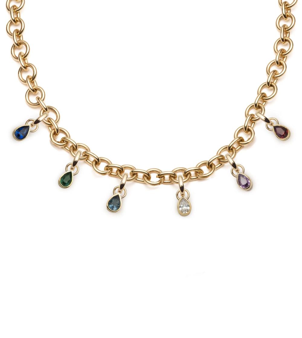 foundrae Forever & Always a Pair Diamond Emerald Ruby and Sapphire Midsized Mixed Link Chain Necklace