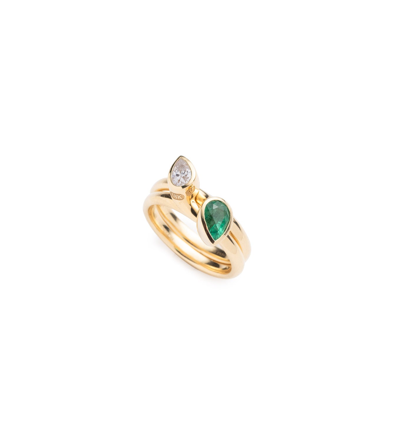 foundrae Forever & Always a Pair - Love .35ct Diamond and .9ct Emerald Bookend Ring Stack