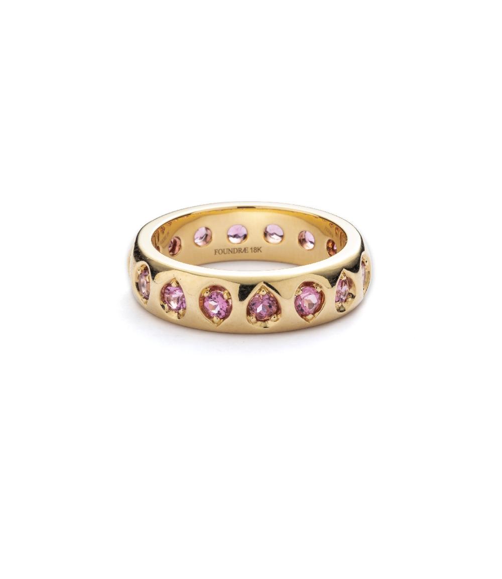 foundrae Forever & Always a Pair Pink Tourmaline Gemstone Band in Yellow Gold