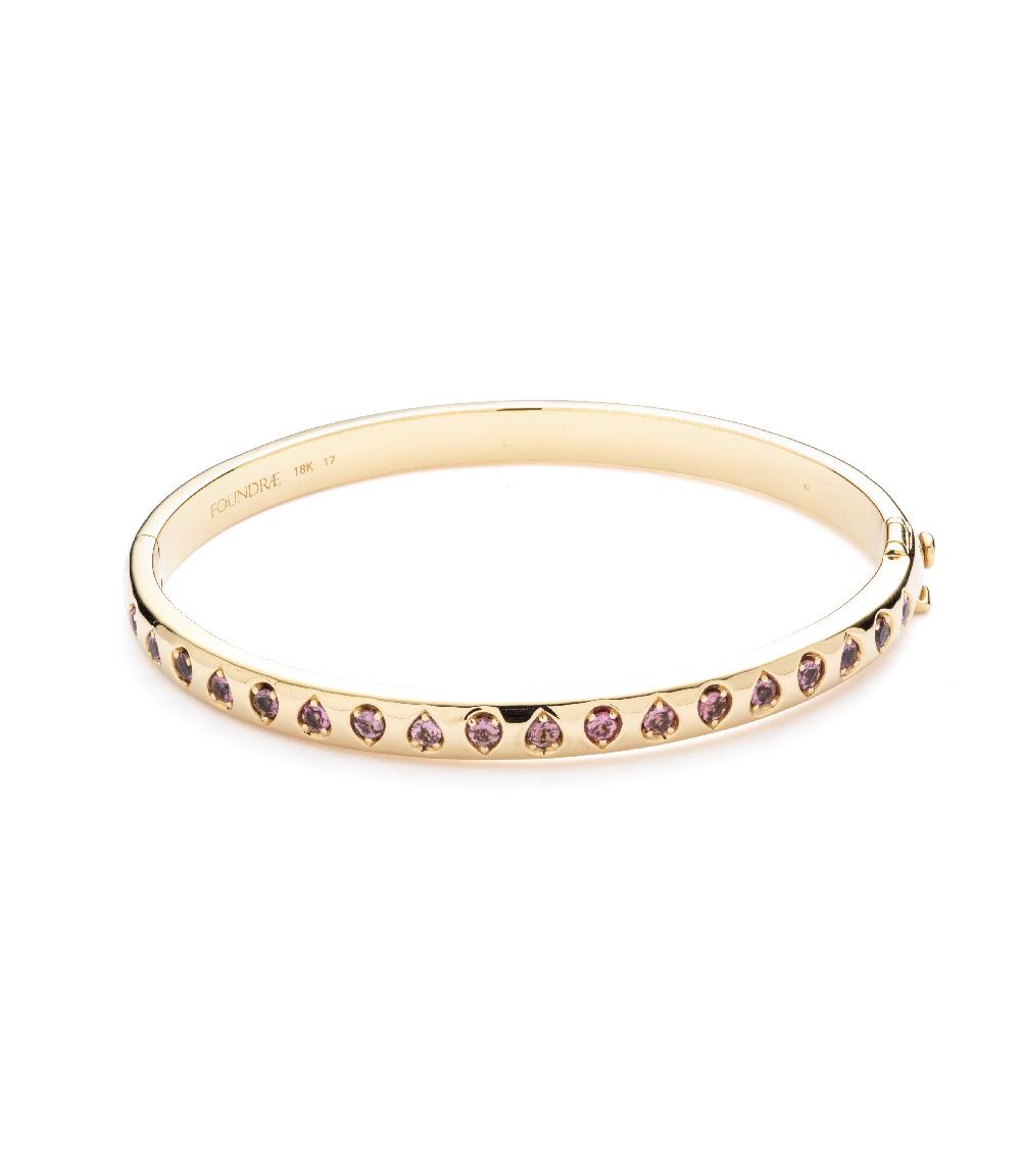 foundrae Forever & Always a Pair Pink Tourmaline Gemstone Bangle in Yellow Gold