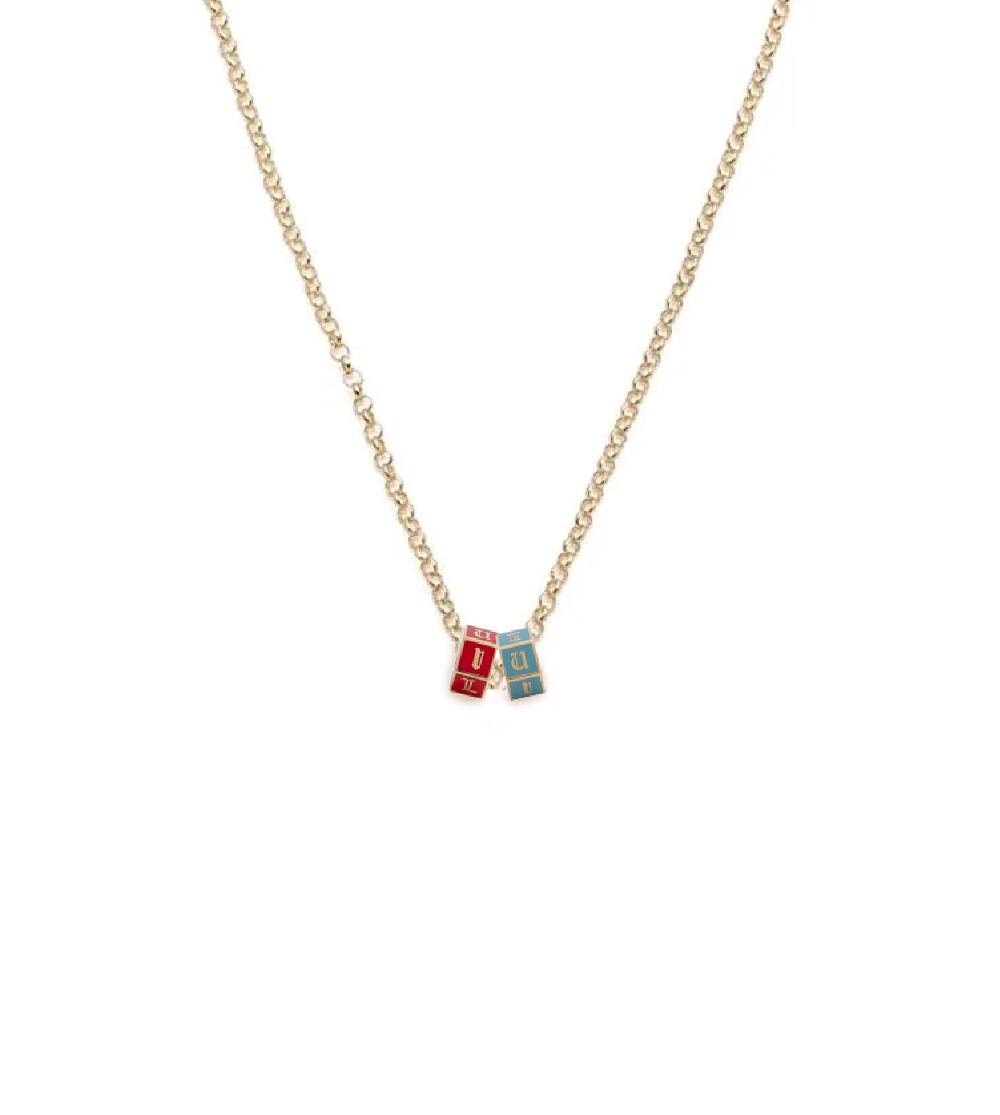 foundrae Aqua & Red I Love U Fine Belcher Necklace