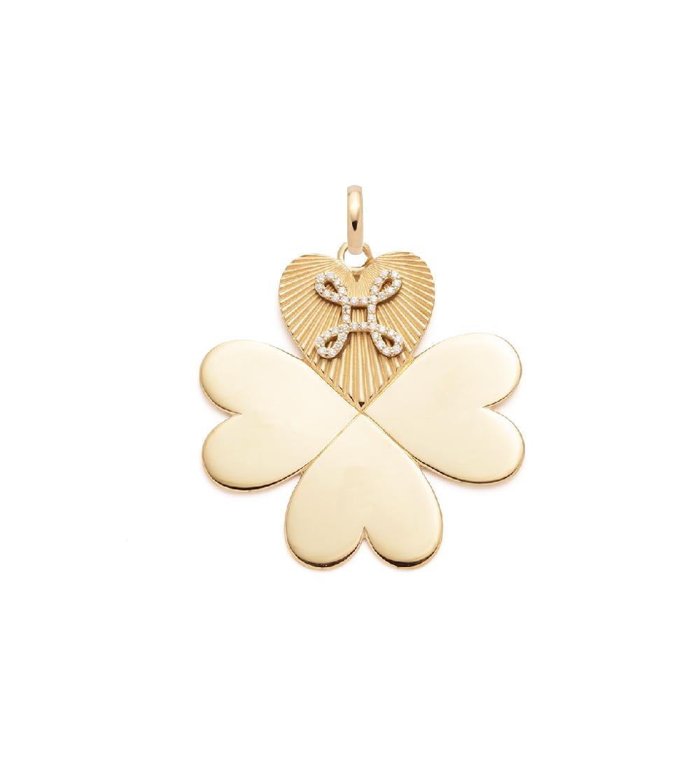 foundrae Four Heart Clover with Pave True Love Knot Oversized Medallion with Annex Link