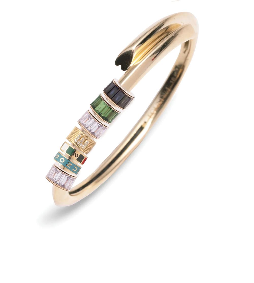 foundrae Gemstone Baguette Internal Compass Reverie & Initials & Numbers Strong Heart Bangle