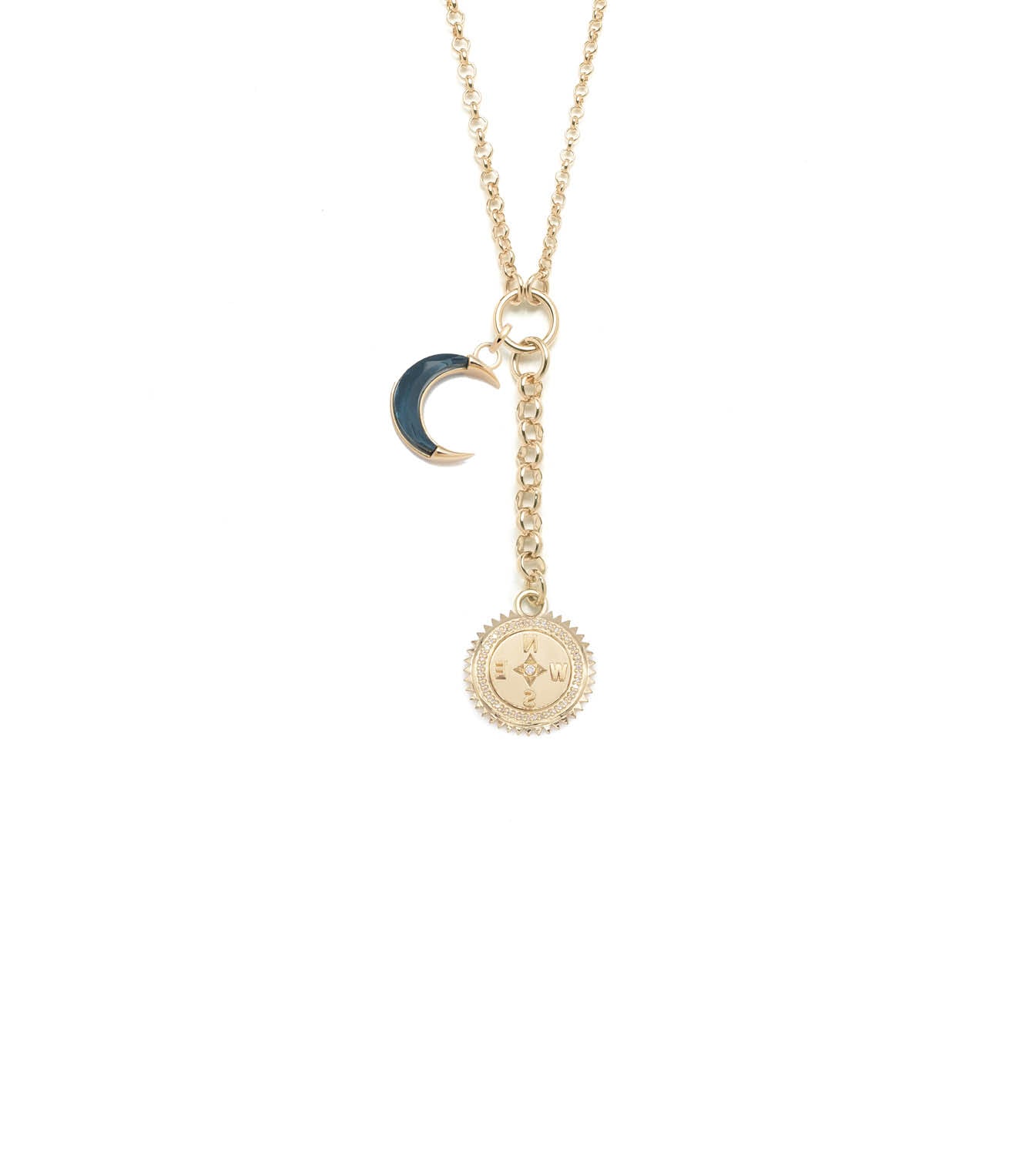 foundrae Gemstone Crescent & Internal Compass Small Mixed Belcher Extension Necklace