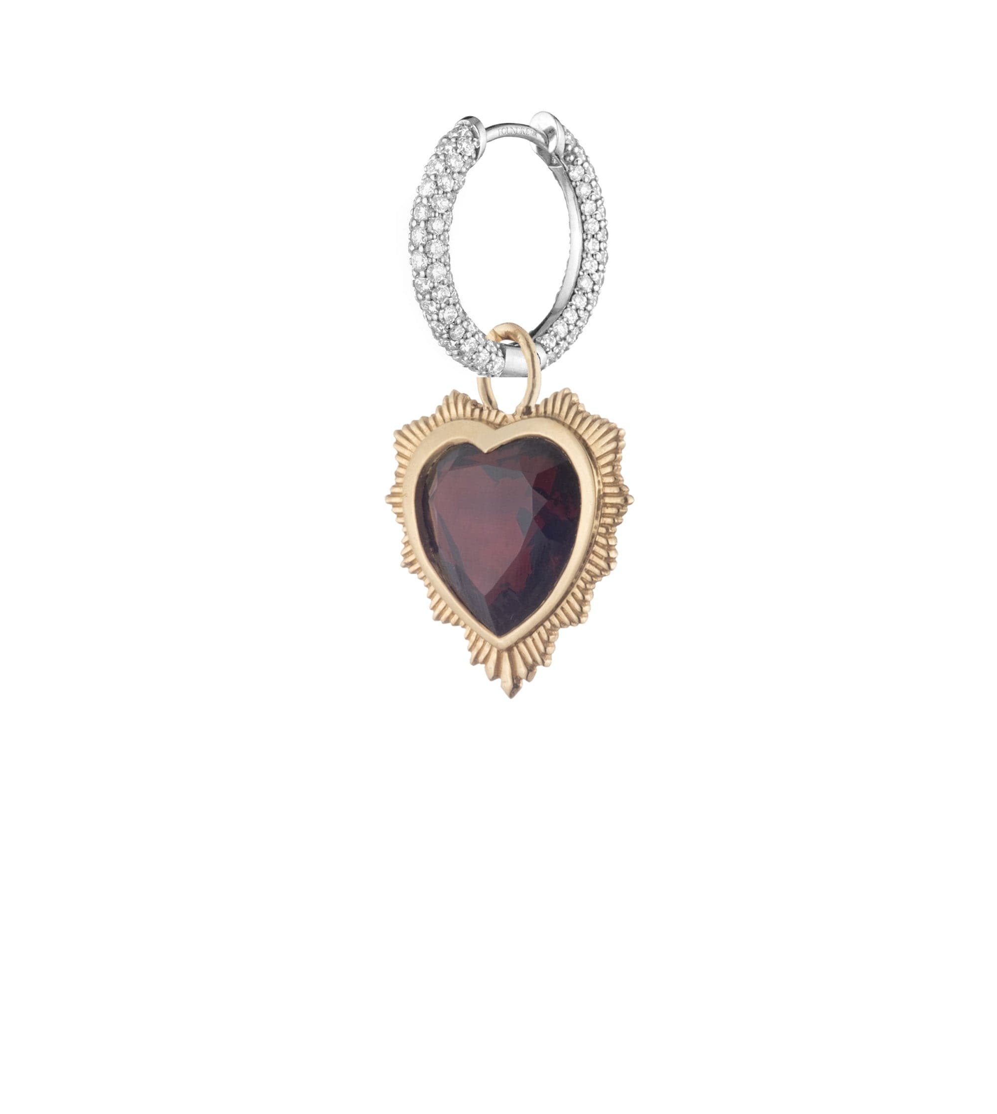 foundrae Gemstone Heart - Love Garnet Small Diamond Pave Chubby Ear Hoop