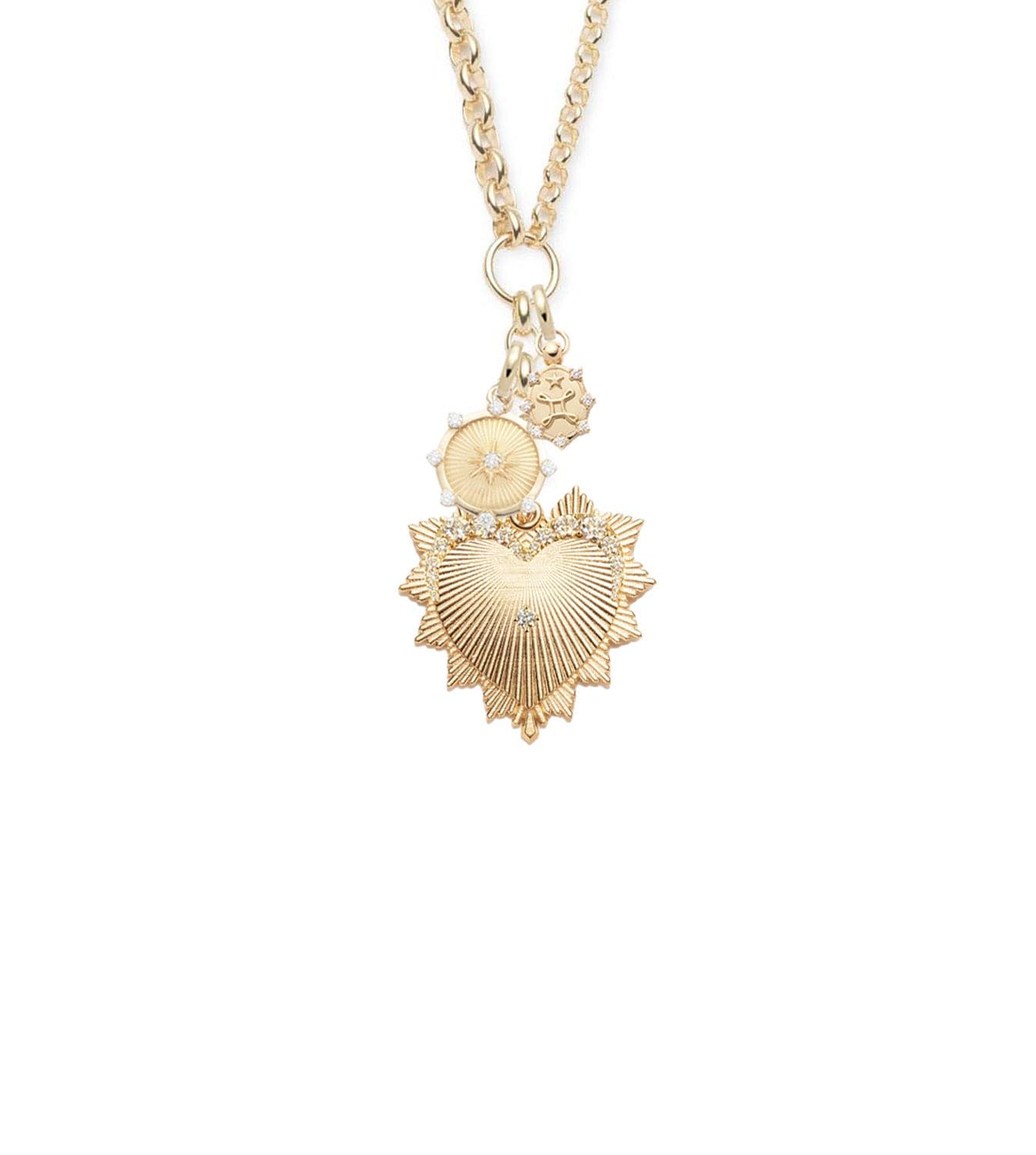 foundrae Graduated Diamond Heart Love Token - True Love & Vivacity Heavy Mixed Belcher Extension Necklace