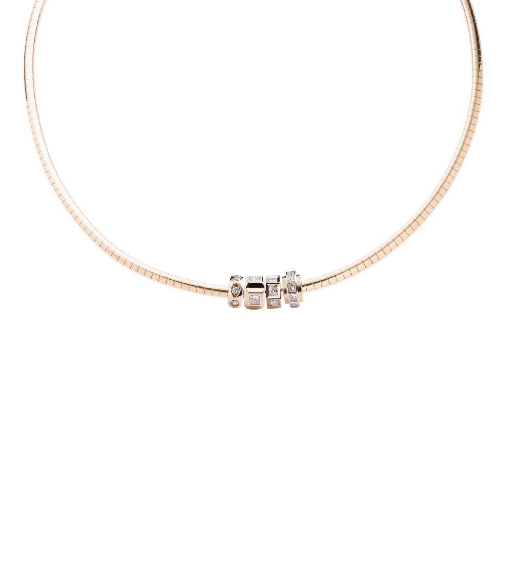 foundrae Heart Beat Small Sleek Collar Necklace in Yellow Gold with Diamonds