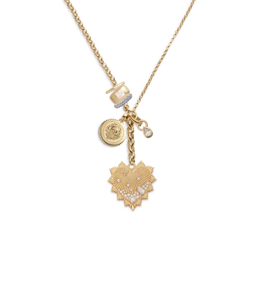 foundrae Heart Love Token Medium Mixed Belcher Extension Story in Yellow Gold with Diamonds