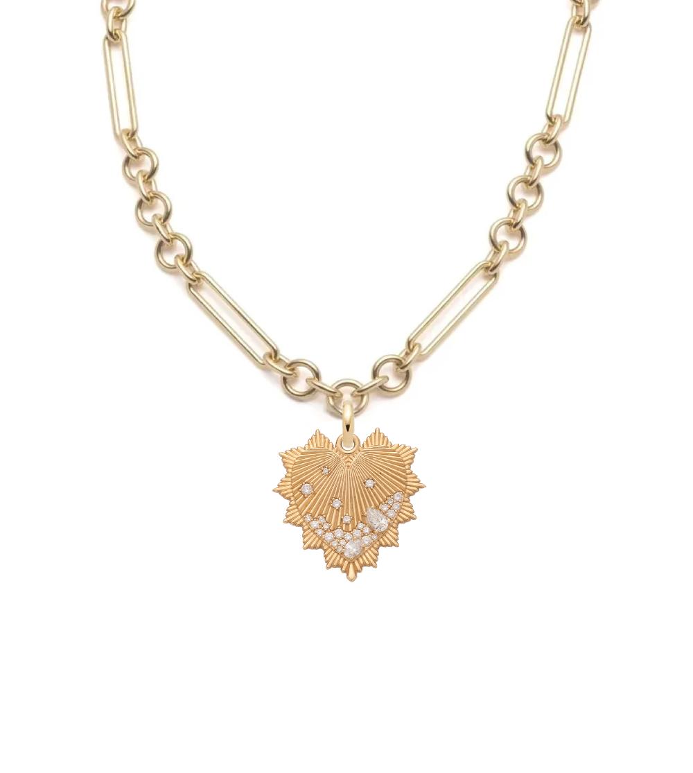 foundrae Heart Love Token Midsized Mixed Clip Necklace in Yellow Gold with Encrusted Diamonds