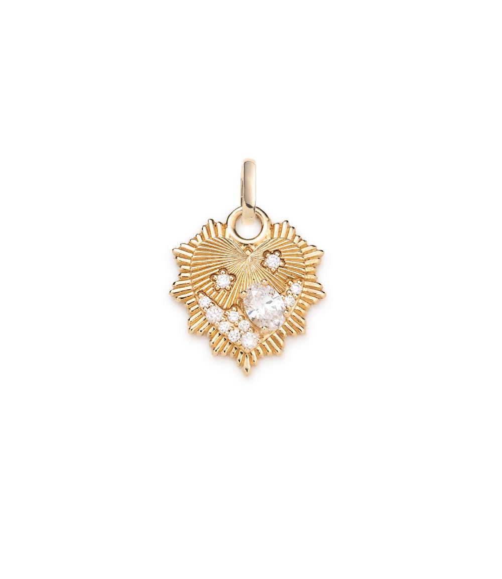 foundrae Heart Love Token Miniature Medallion in Yellow Gold with Encrusted Diamonds and an Annex Link
