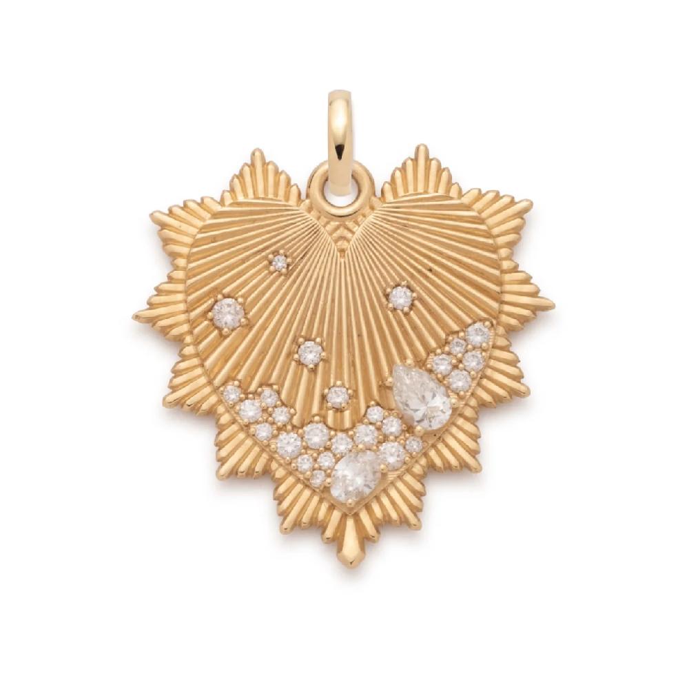 foundrae Heart Love Token Oversized Medallion in Yellow Gold with Encrusted Diamonds and an Annex Link