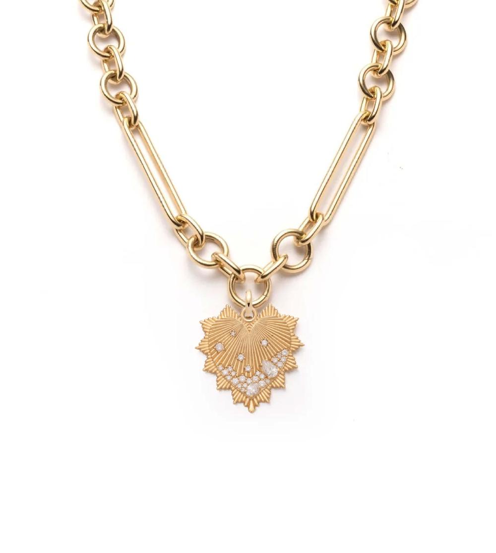 foundrae Heart Love Token Oversized Mixed Clip Necklace in Yellow Gold with Encrusted Diamonds