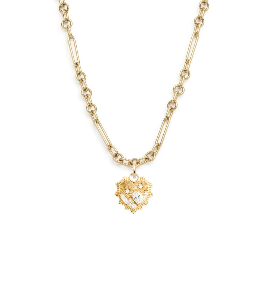 foundrae Heart Love Token Small Mixed Clip Necklace in Yellow Gold with Encrusted Diamonds