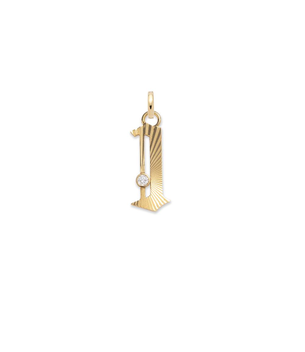foundrae Initials & Numbers Medium Number Pendant in Yellow Gold with Diamond and an Annex Link