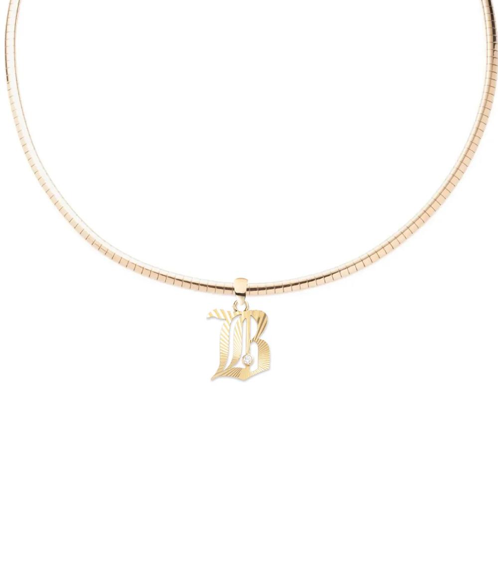 foundrae Initials & Numbers Small Sleek Collar Necklace in Yellow Gold with Diamond