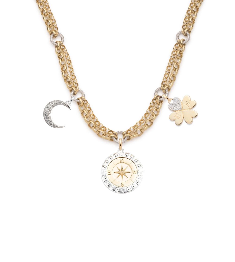 foundrae Internal Compass Festoon Chain Story in Yellow Gold with Pave Diamonds