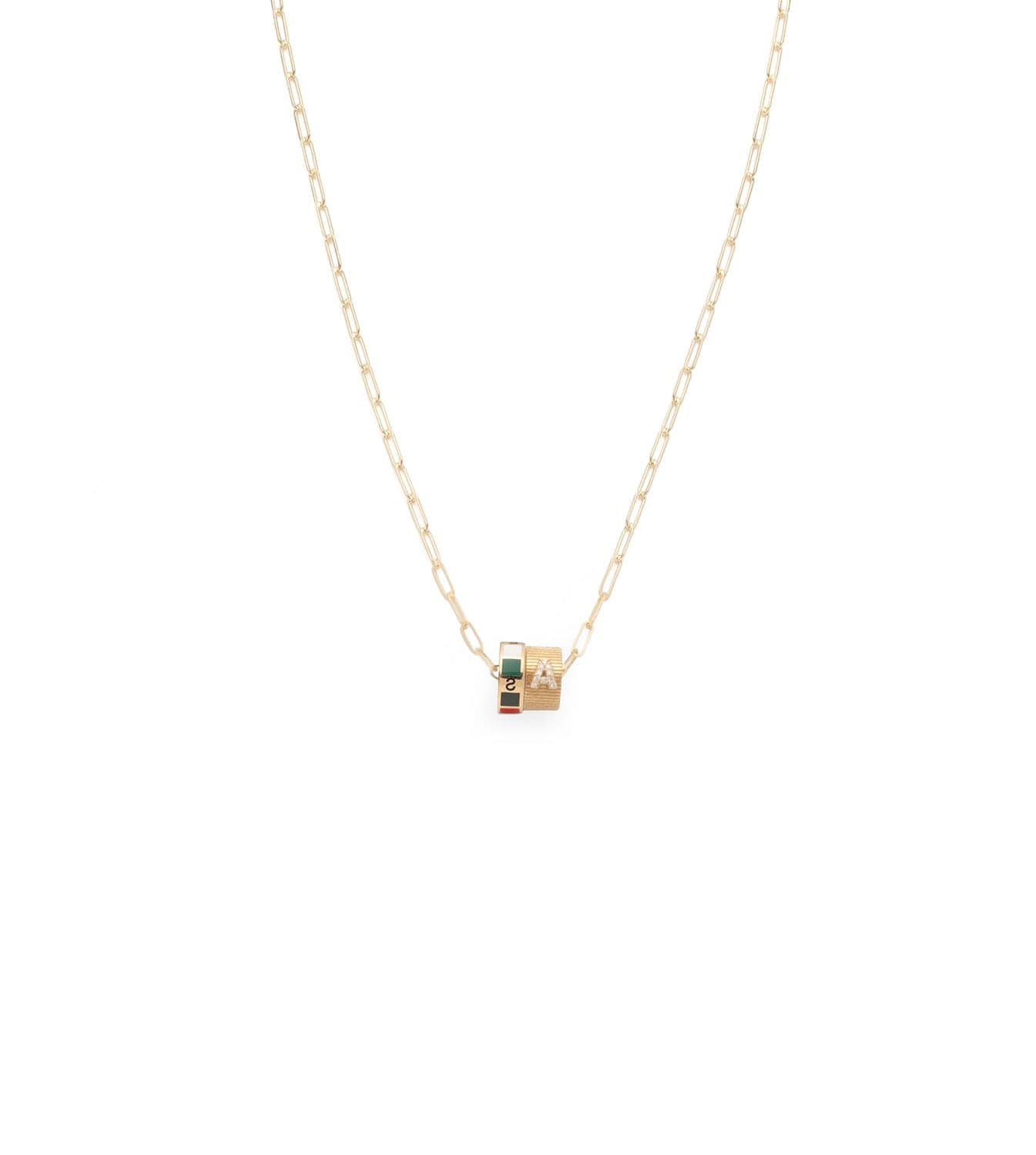 foundrae Internal Compass & Pave Diamond Initial Heart Beat Super Fine Clip Chain Necklace