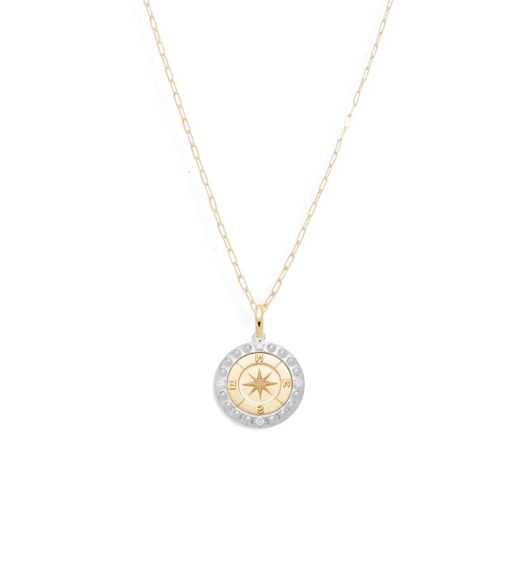 foundrae Internal Compass Superfine Clip Necklace in Mixed Gold