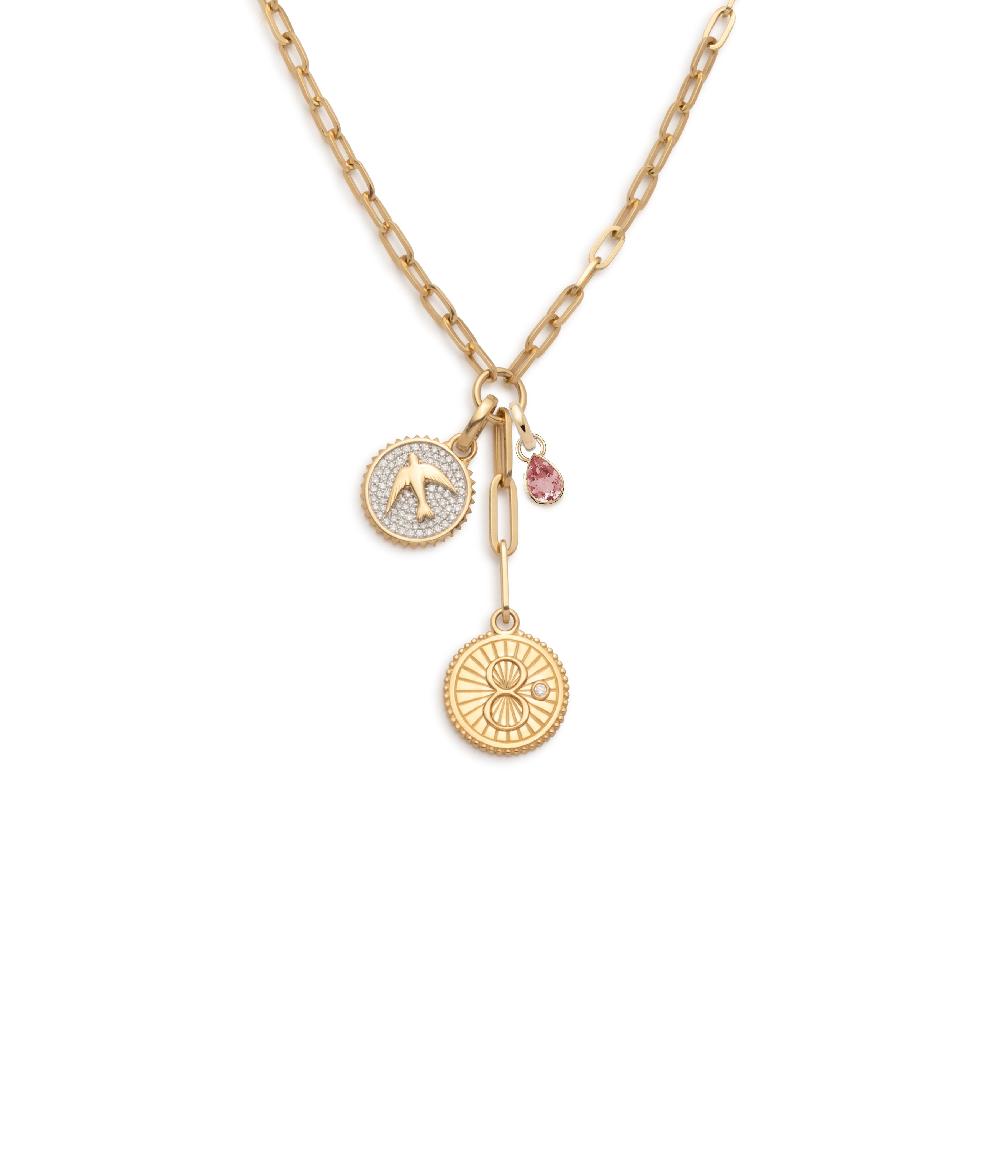 foundrae Karma and Sparrow Refined Clip Extension Story in Yellow Gold with Pink Tourmaline and Diamonds