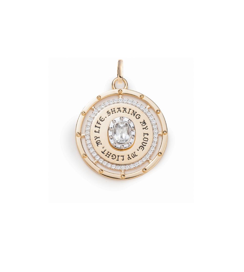 foundrae Lovestruck Commitment Large Medallion in Yellow Gold with Cushion Diamond and an Annex Link