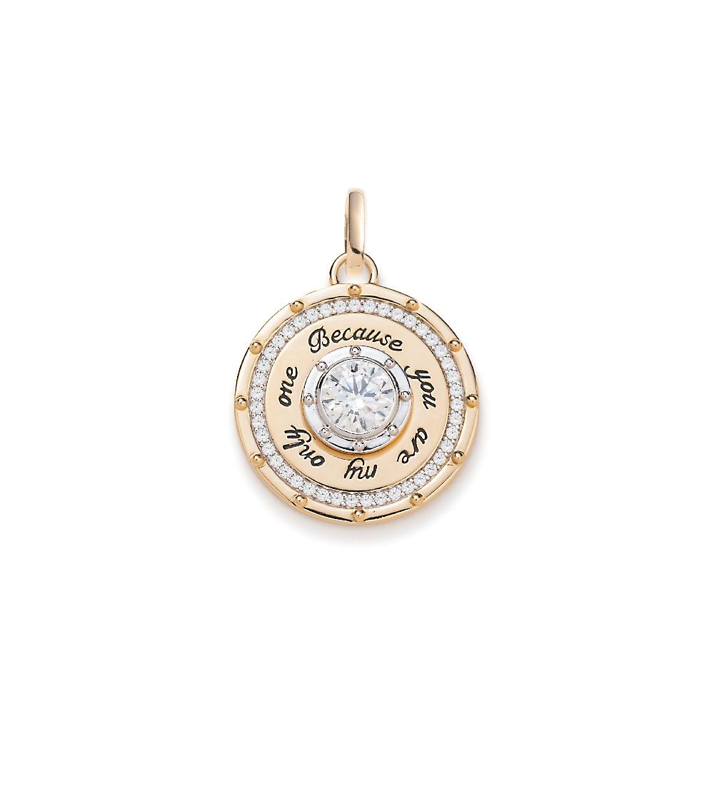 foundrae Lovestruck Commitment Medium Medallion in Yellow Gold with Round Diamond and an Annex Link