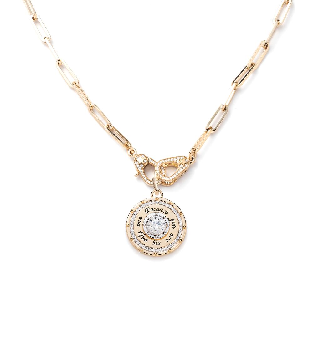 foundrae Lovestruck Commitment Sister Hook Classic Fob Clip Necklace in Yellow Gold with Round Diamond