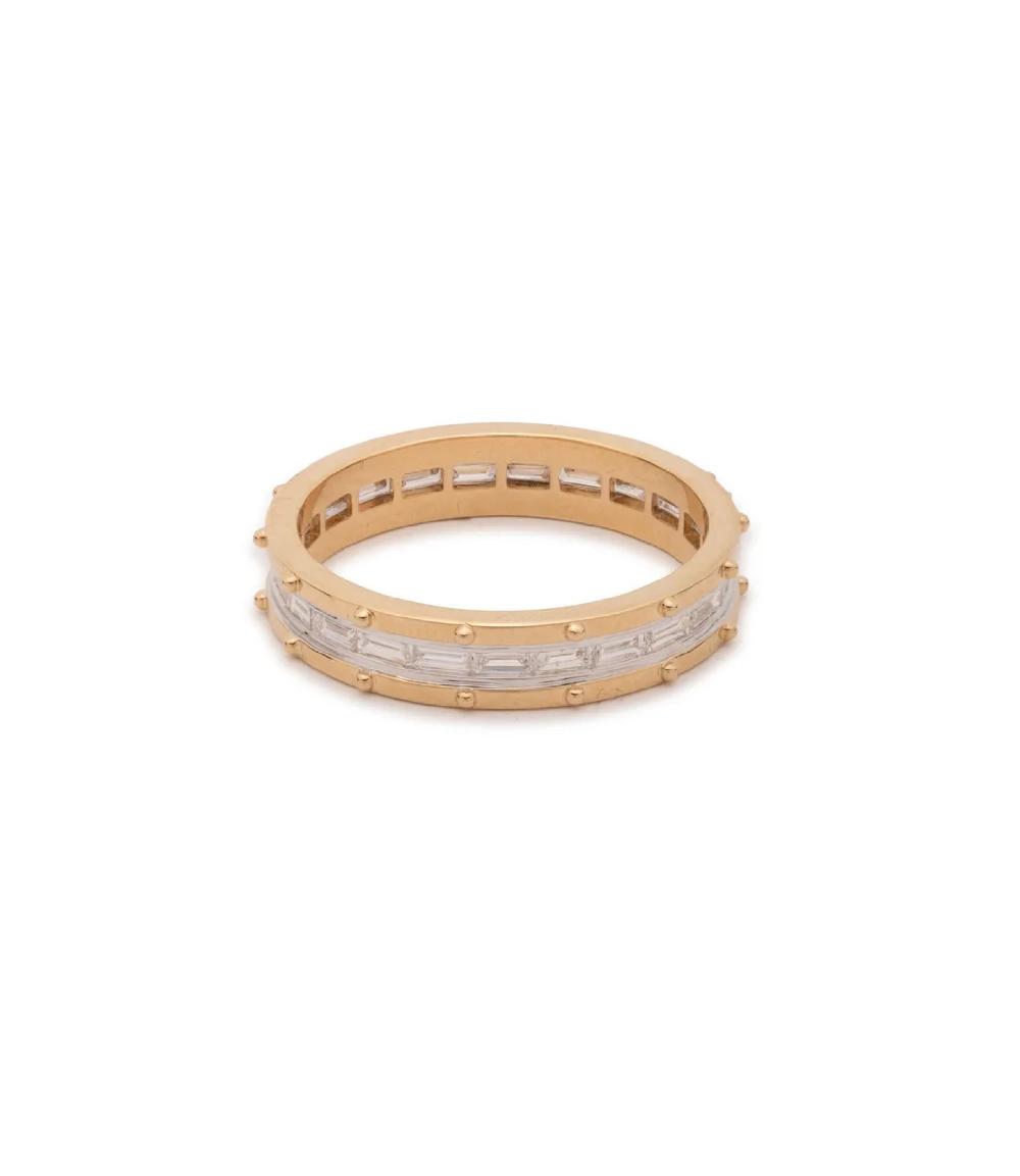 foundrae Lovestruck Pierced Thin Band in Yellow Gold with Baguette Diamonds