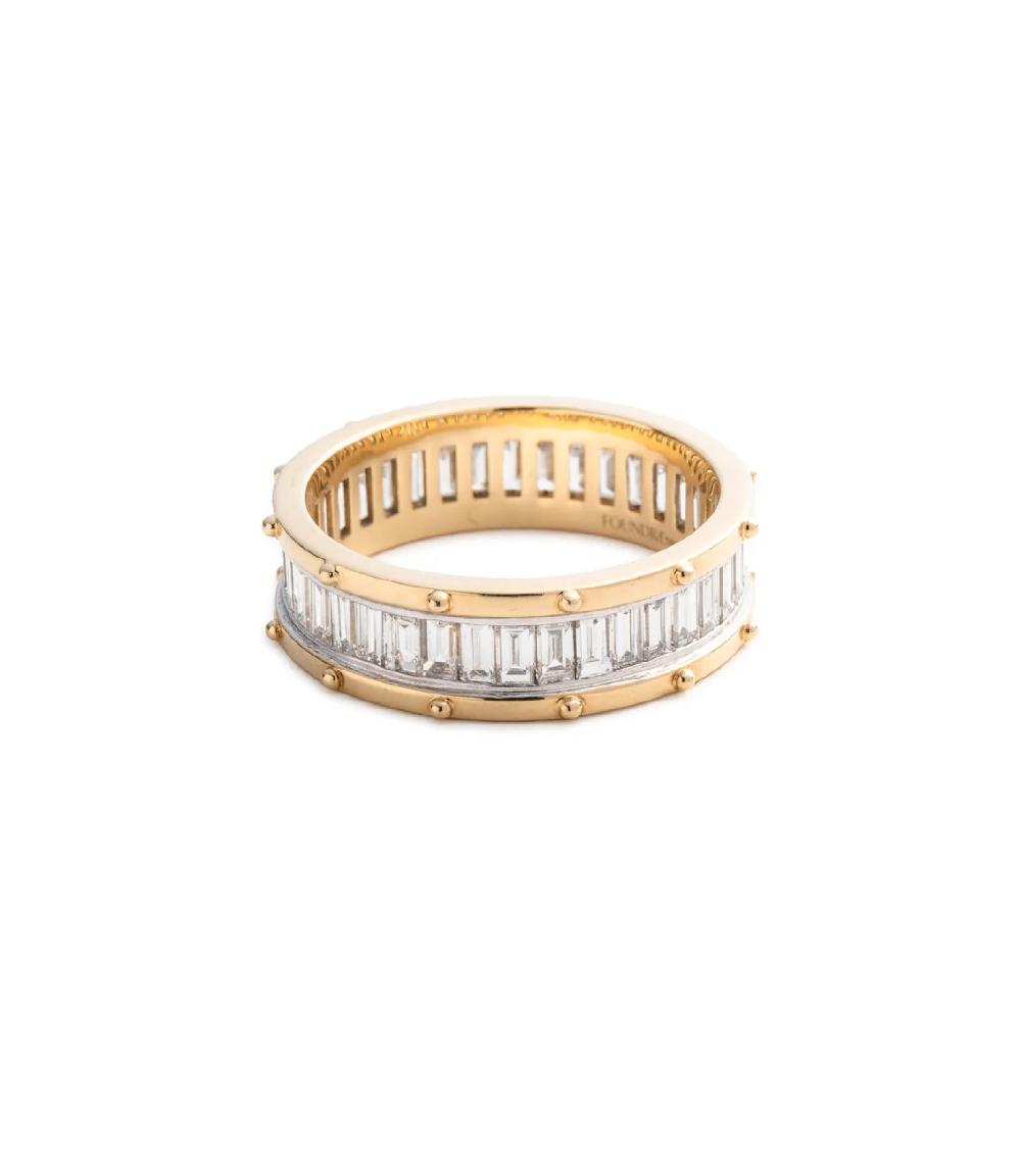 foundrae Lovestruck Pierced Wide Band in Yellow Gold with Baguette Diamonds