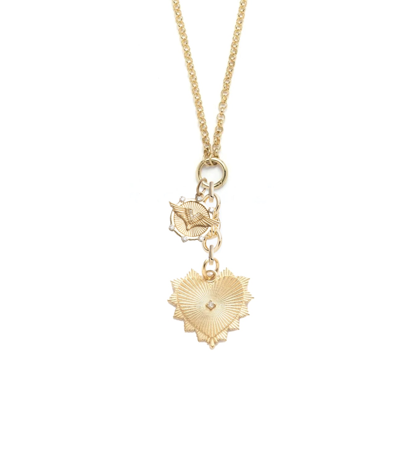 foundrae Medium Radiating Heart & Vivacity Medium Open Belcher with Small Knot Extension Chain Necklace Story