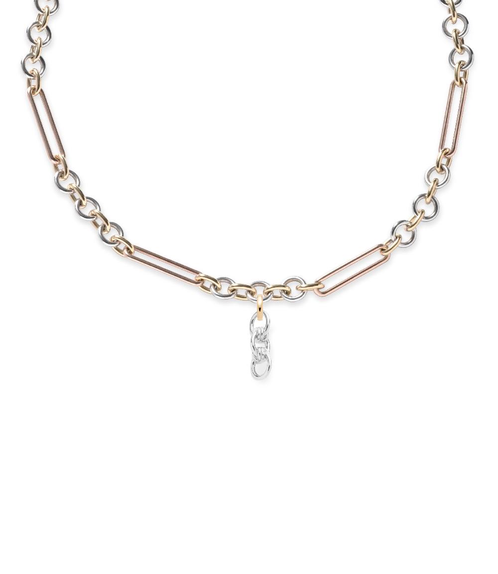 foundrae Midsized Mixed Clip Extension Chain in Tri-Color Gold