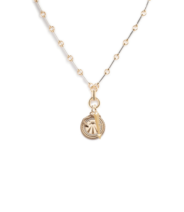 foundrae Mind Body Soul and Arrow Element Necklace Story in Mixed Gold with Diamonds