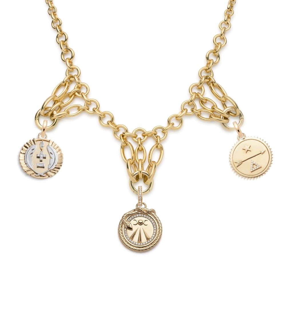 foundrae Mind Body Soul Lattice Bib Necklace in Yellow Gold with Diamonds