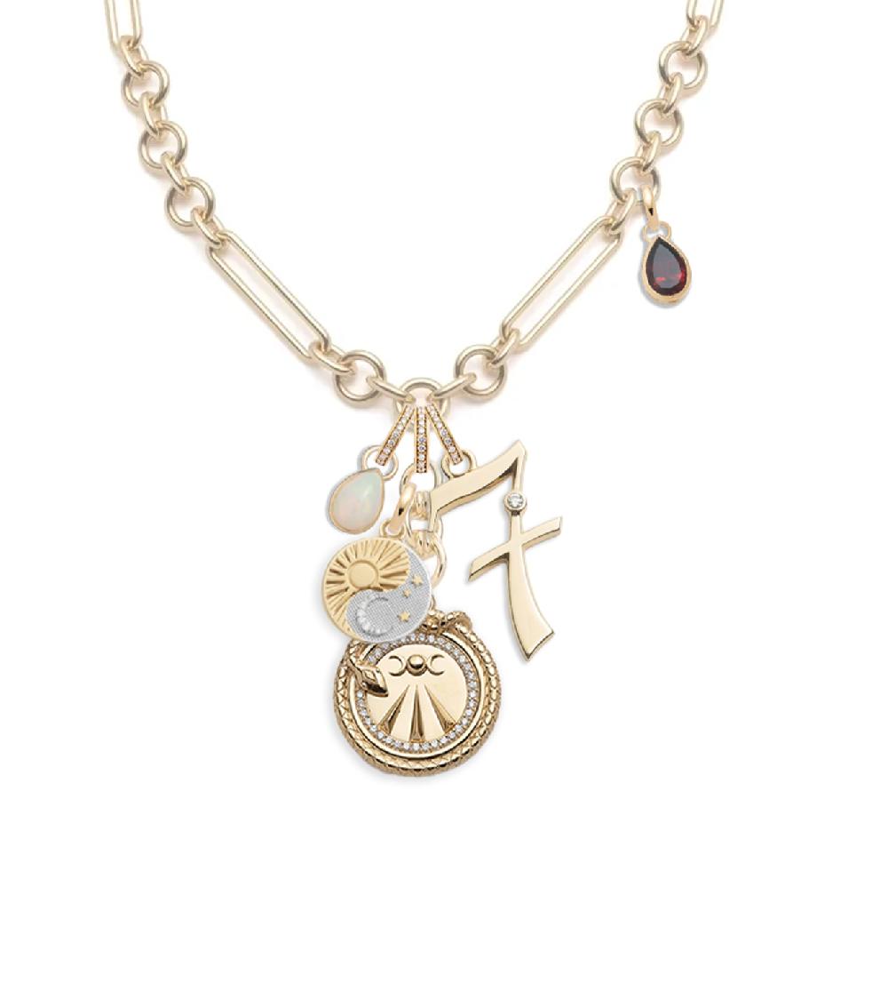 foundrae Mind Body Soul Midsized Mixed Clip Story in Yellow Gold with Diamond Ruby and Opal