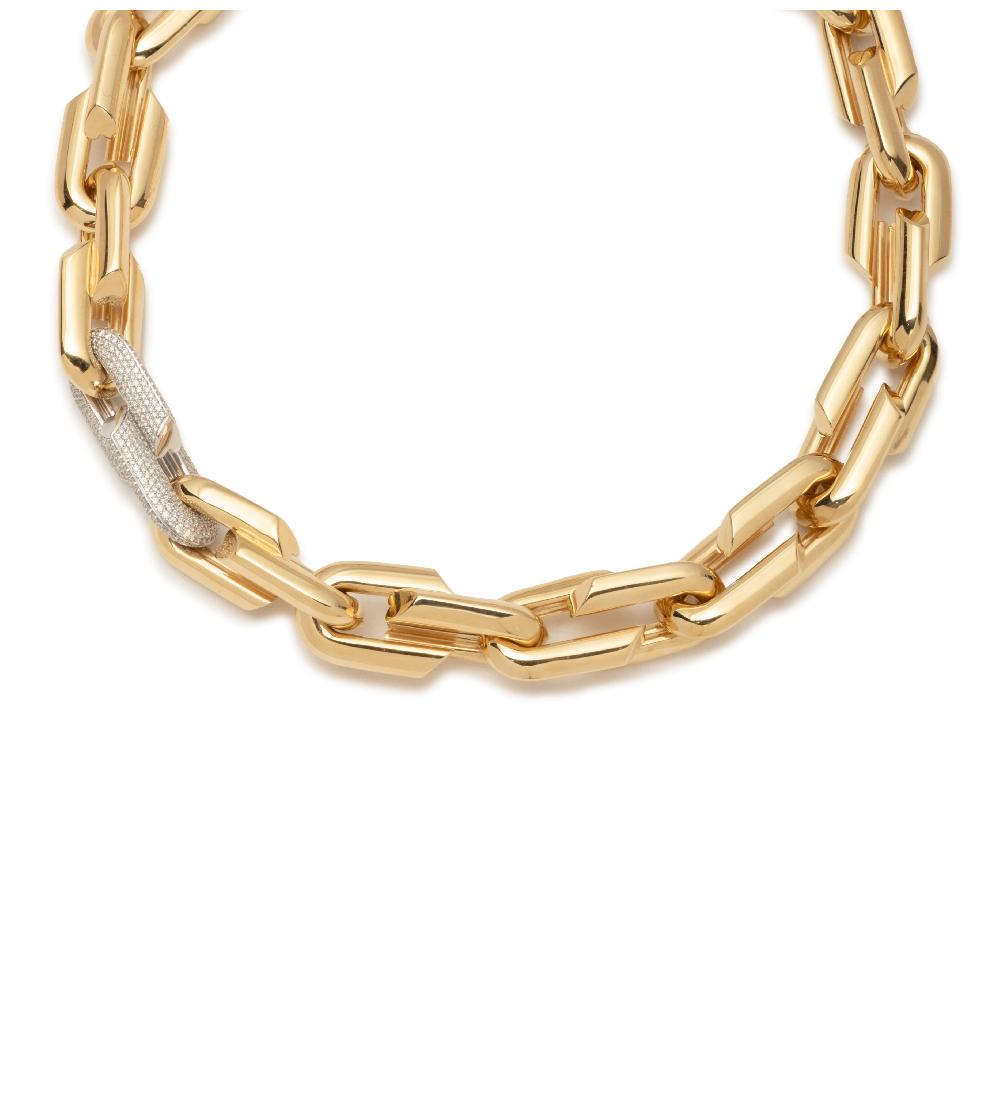 foundrae Oversized Strong Hearts Love Single Pave Link Chain Necklace