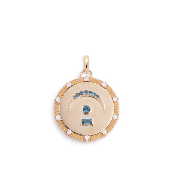foundrae Pause - Internal Compass Medium Medallion London Blue Topaz with Annex Link