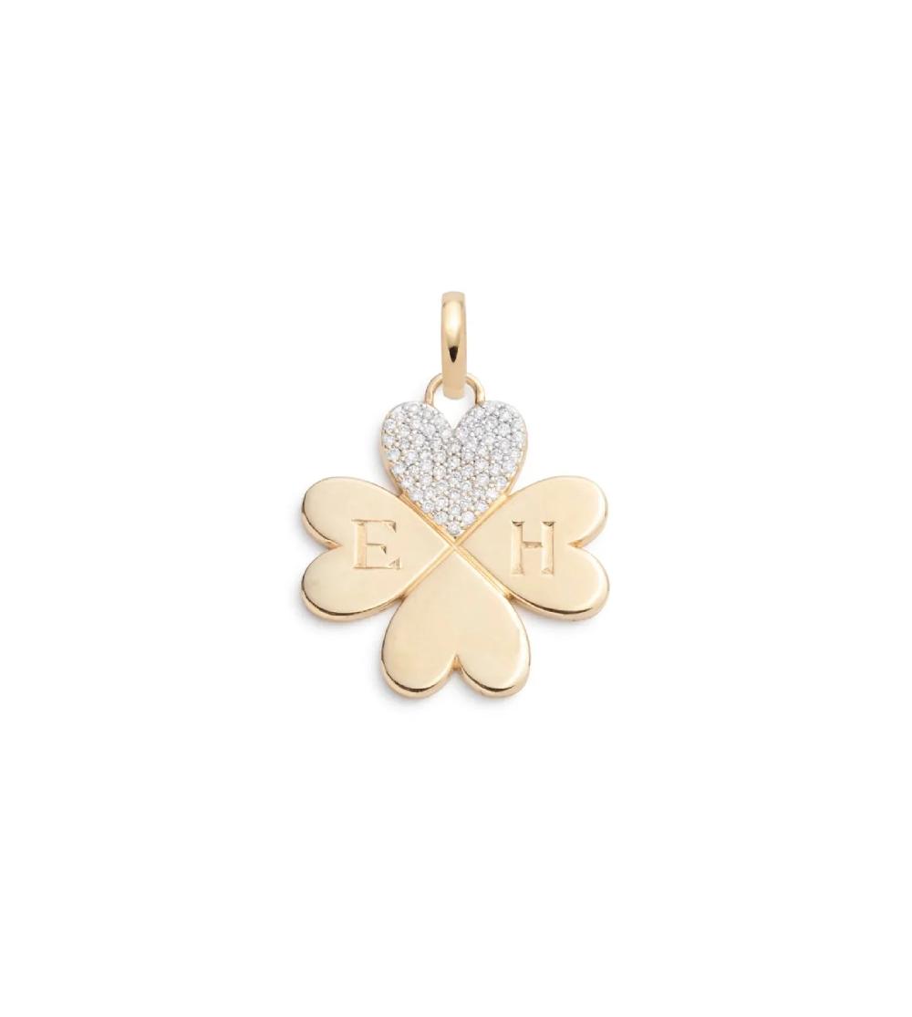 foundrae Pave Diamond Engravable Four Heart Clover Medium Medallion with Annex Link