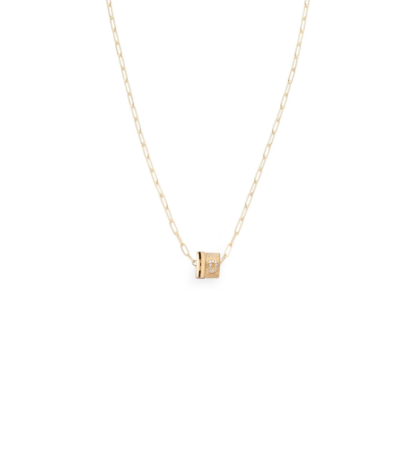 foundrae Pave Diamond Initial & Chubby Gold Heart Beat Super Fine Clip Chain Necklace