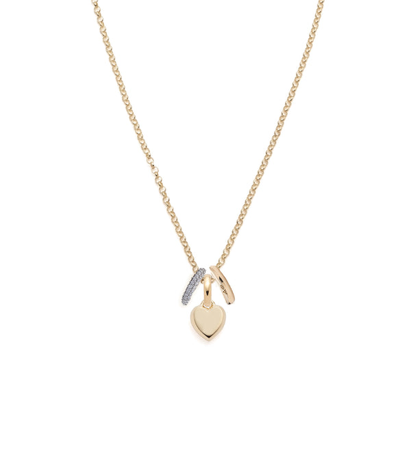 foundrae Petite Heart Ingot & Gold and Pave Oval Heart Beat Super Fine Belcher Chain Necklace Story