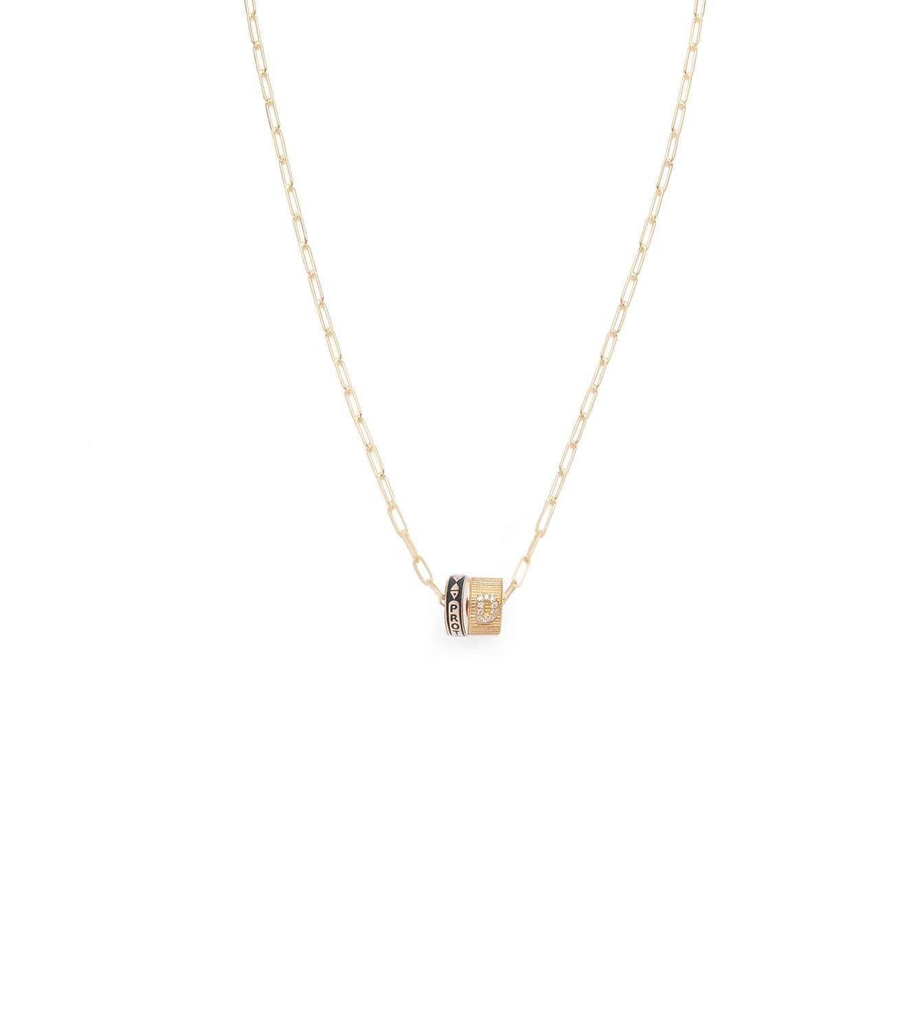 foundrae Protection & Pave Diamond Initial Heart Beat Super Fine Clip Chain Necklace