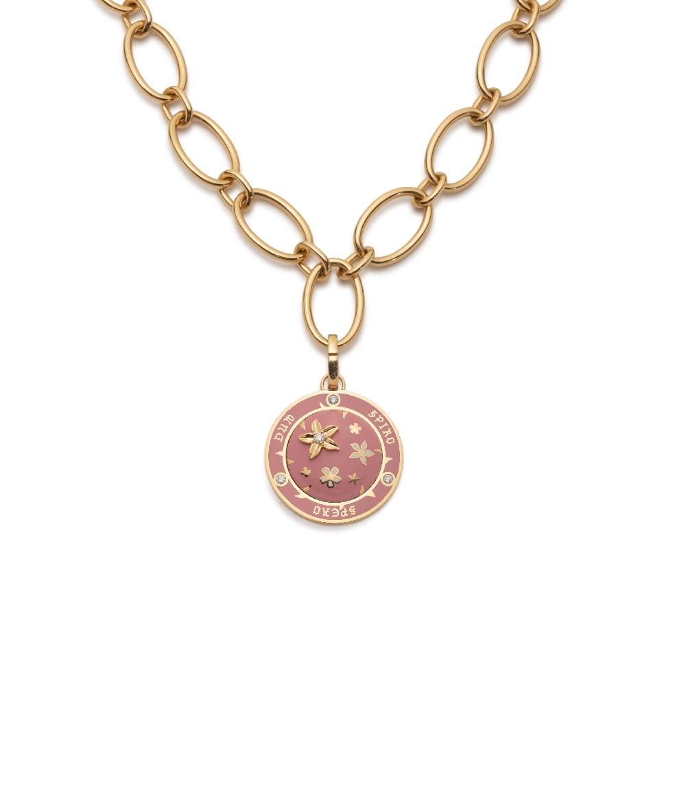foundrae Resilience Oval Link Necklace in Yellow Gold with Pink Ceramic