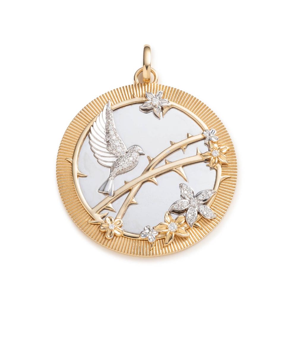 foundrae Resilience Oversized Medallion in Mixed Gold with Diamonds and an Annex Link