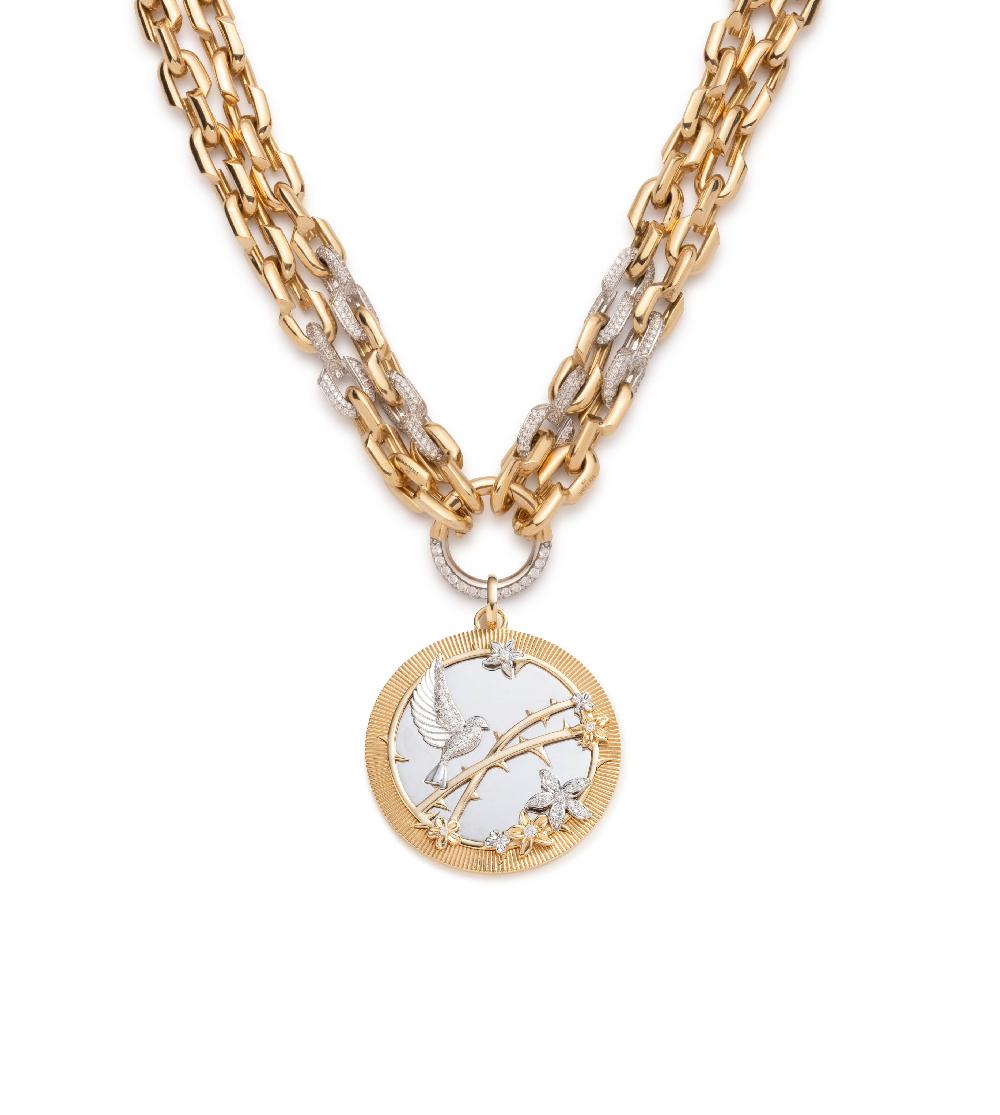 foundrae Resilience Strong Hearts Double Strand Necklace in Mixed Gold with Diamonds