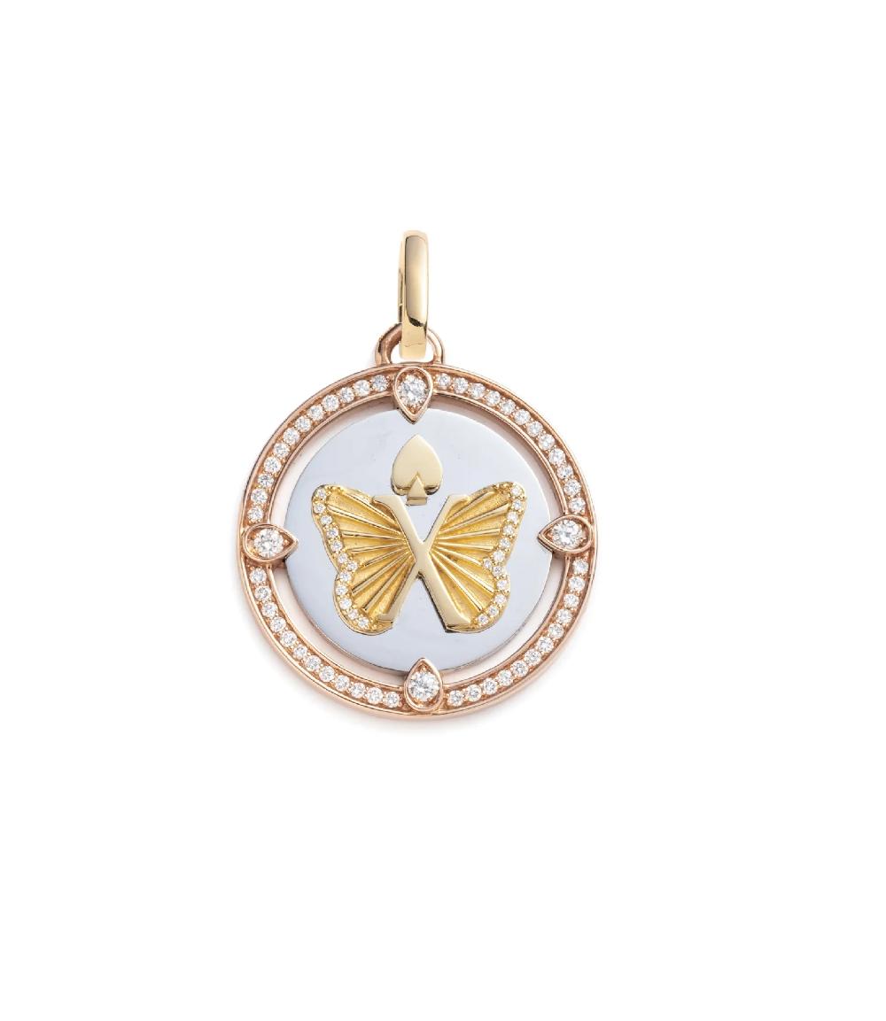 foundrae Reverie Large Specialty Medallion in Tri-Color Gold with Diamonds and an Annex Link